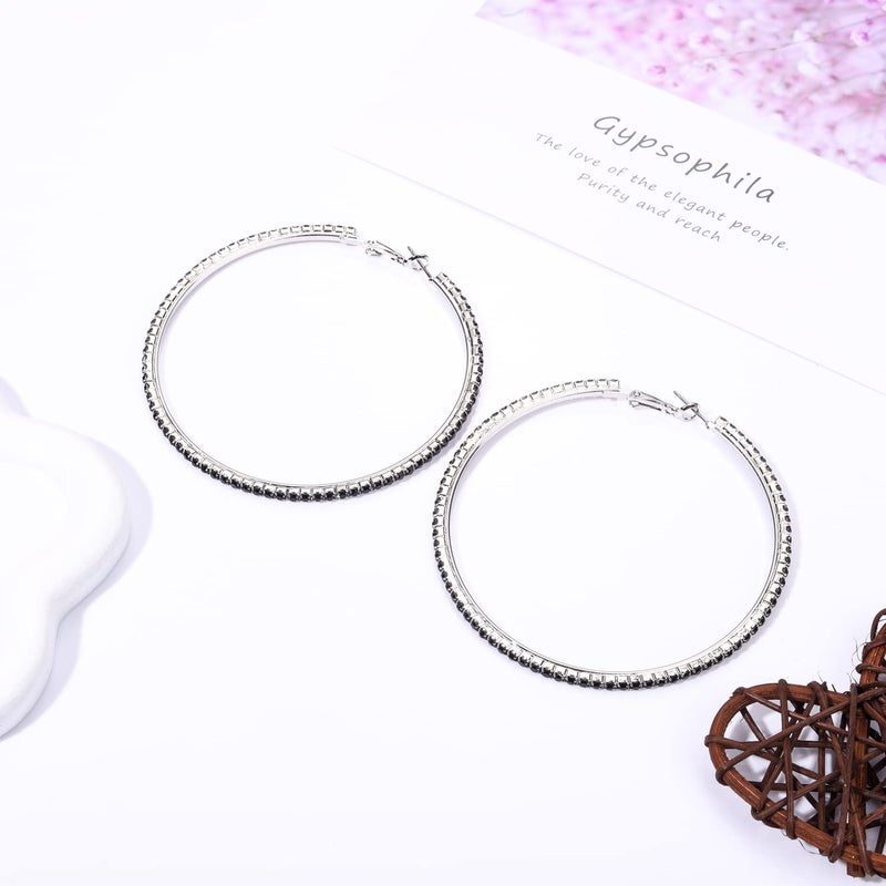 BSJELL Extra Large Hoop Earrings For Women Rhinestone Big Circle Stud Earrings Crystal Rose Gold Plated Round Hoop Earrings for Sensitive Ears - Image 2